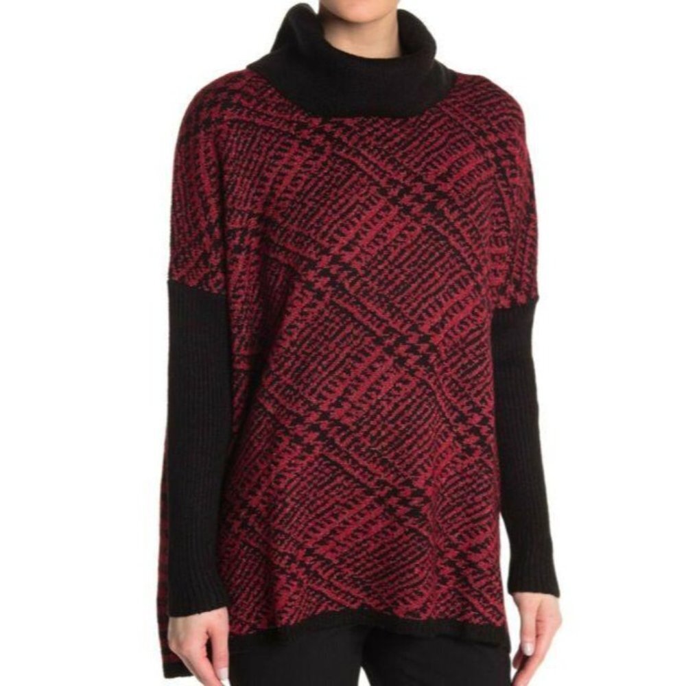 JOSEPH A NWOT Printed Cowl Neck Knit Sweater Black